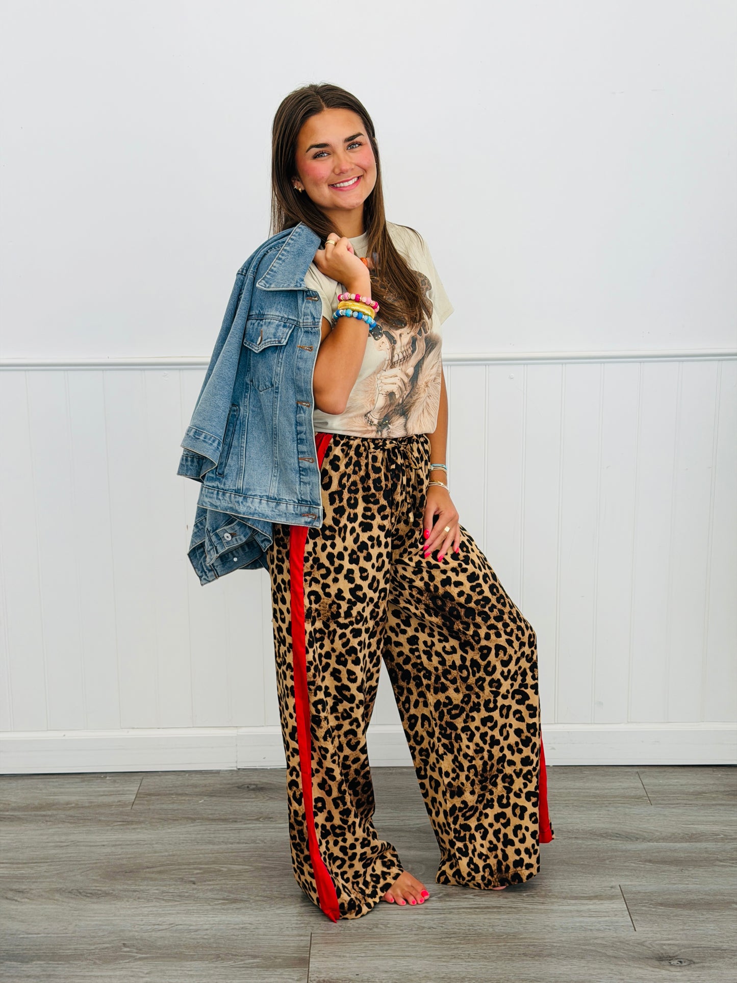 Taupe Leopard Print Side Stripe Pants (Reg & Plus)