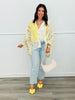 POL Almond Yellow Oversized Mixed Fabric Blouse (Reg.)