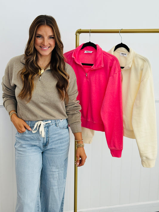 Half Zip Pullover Sweatshirt Top (Reg.)-3 Colors