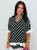 Black Polka Dot Ruffle Hem Blouse (Reg. and Plus) - 2 Colors
