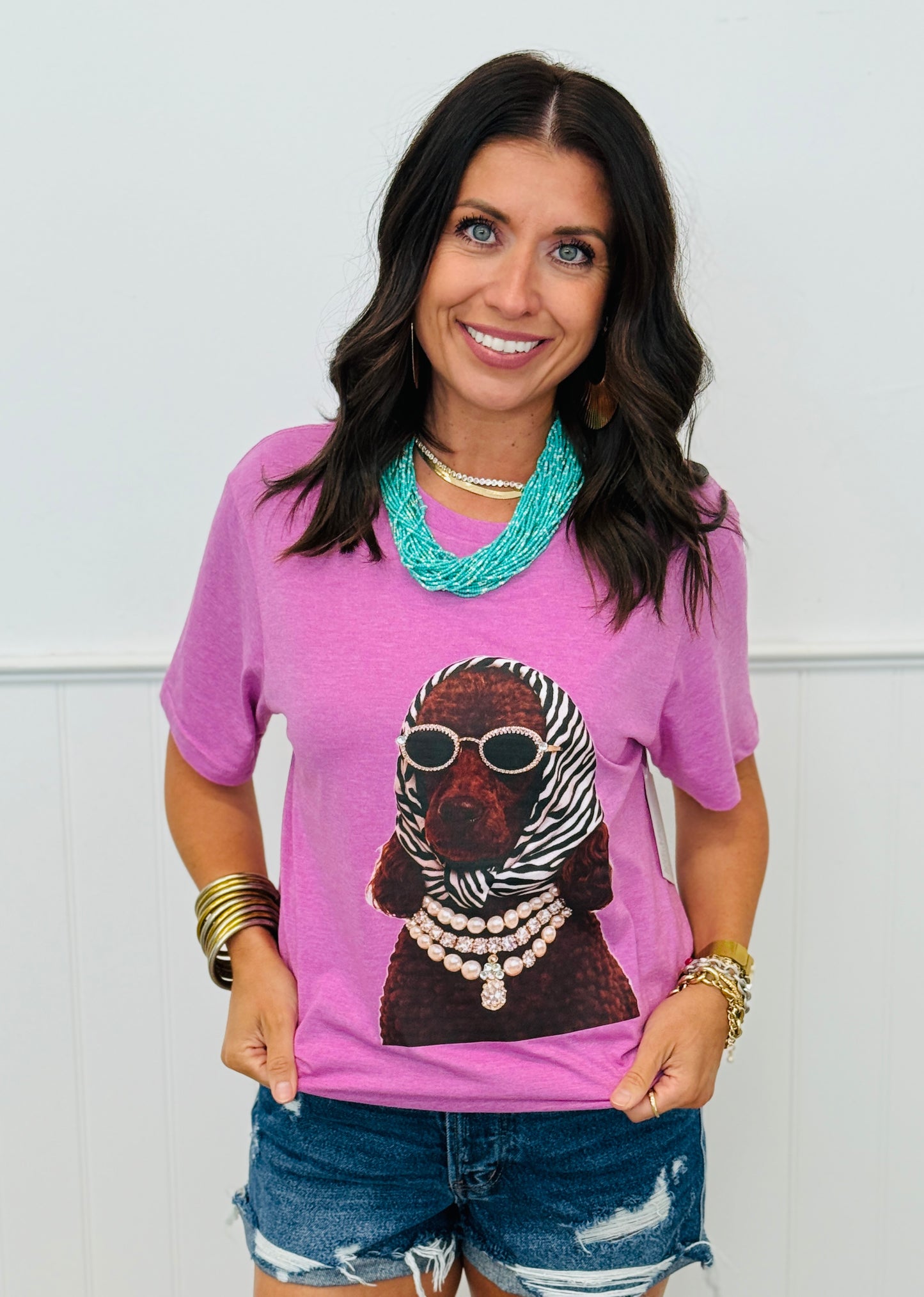 Zebra Scarf Dog Bling Tee (Reg. and Plus)