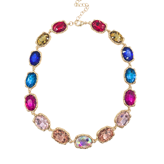Rainbow Ombre Oval Jewel Necklace