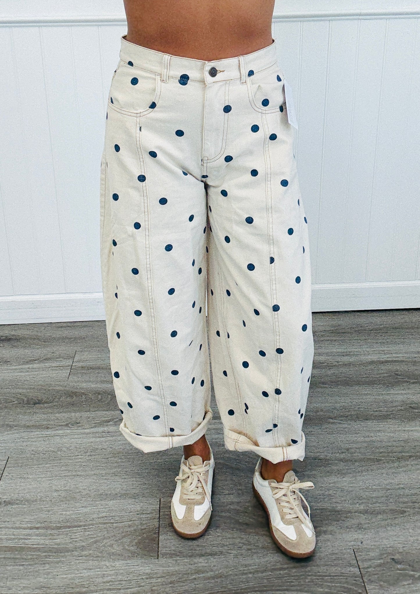 Cream/Navy Polka Dot Wide Leg Pants (Reg.)
