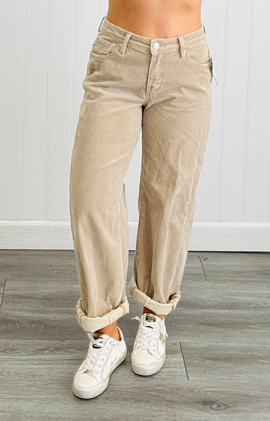 Risen Tan Corduroy Barrel Babe Jeans (Reg. & Plus)