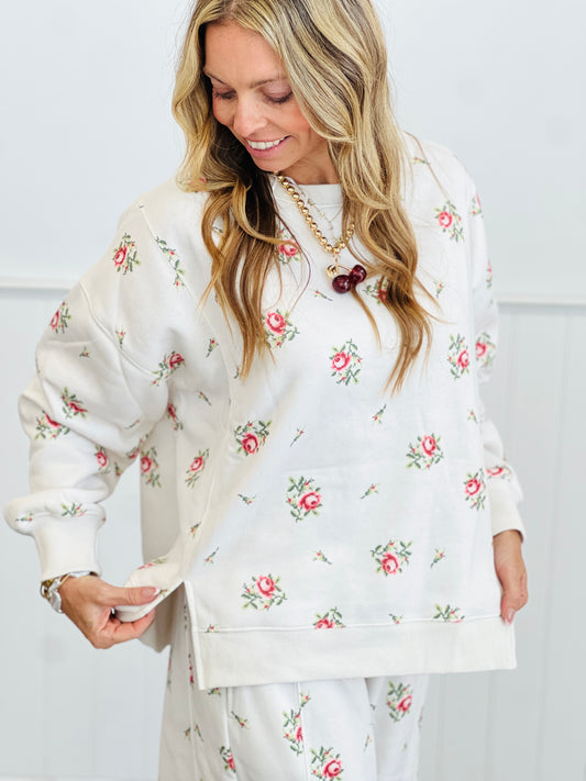 Cream Multi Floral Print Sweatshirt (Reg.)