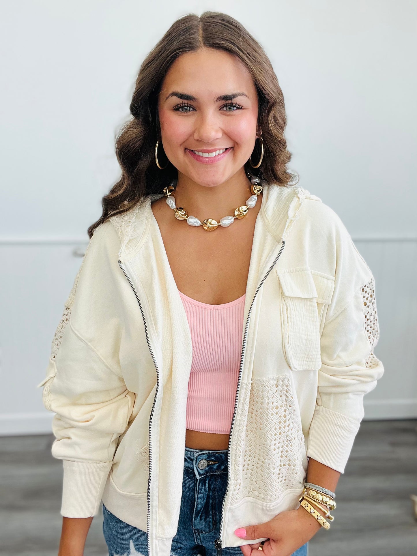 Oli & Hali Cream Back Twist Zip Up Hoodie Jacket (Reg.)