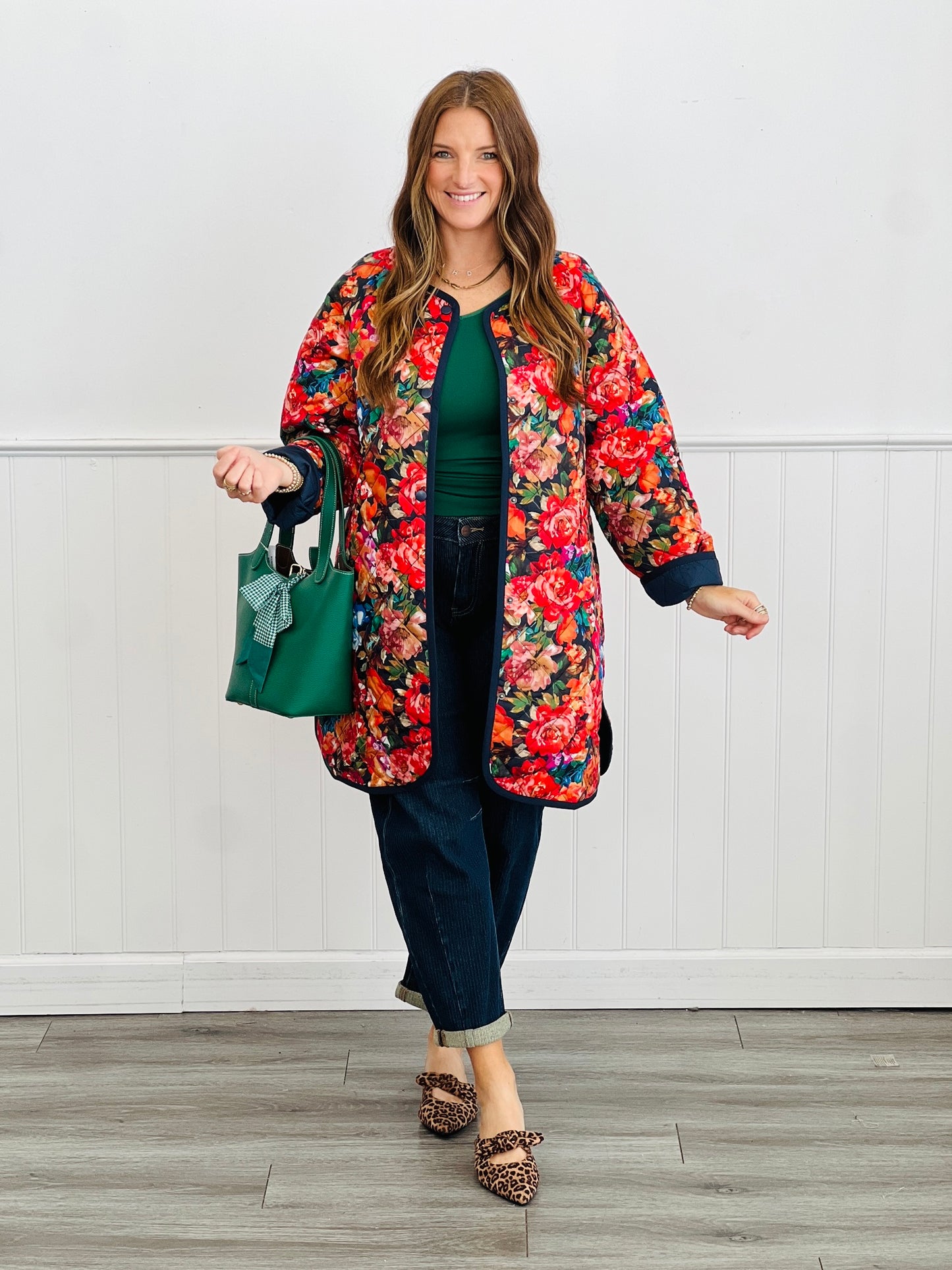 Quilted Vibrant Floral Longline Jacket (Reg & Plus)