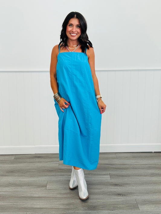 Turquoise Chinlon Knit Maxi Sun Dress (Reg & Plus)
