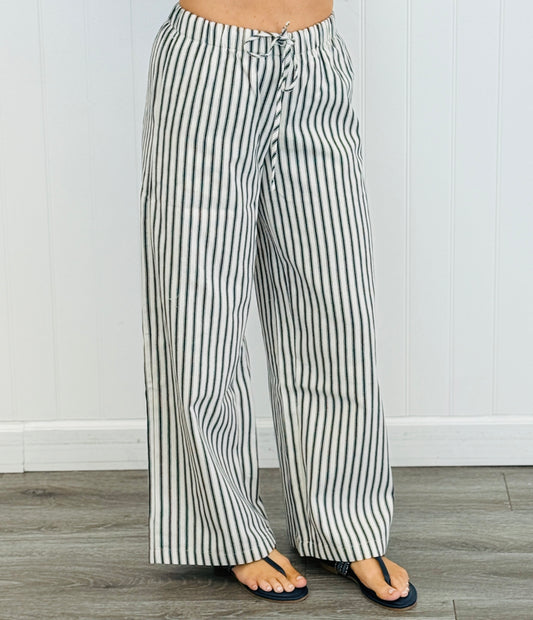 Navy Striped Wide Leg Pants (Reg. and Plus)