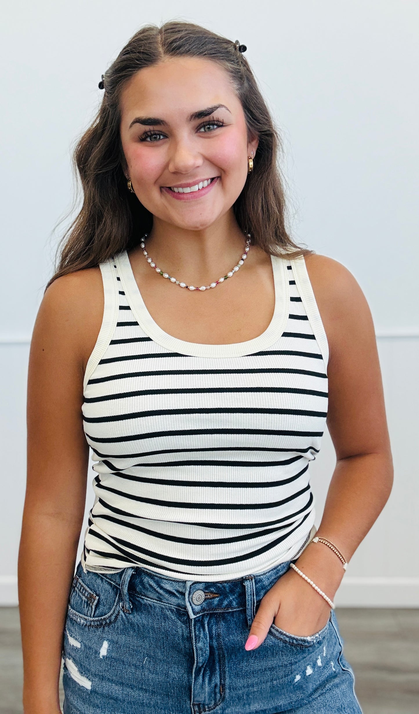 Ecru Striped Tank Top (Reg & Plus)