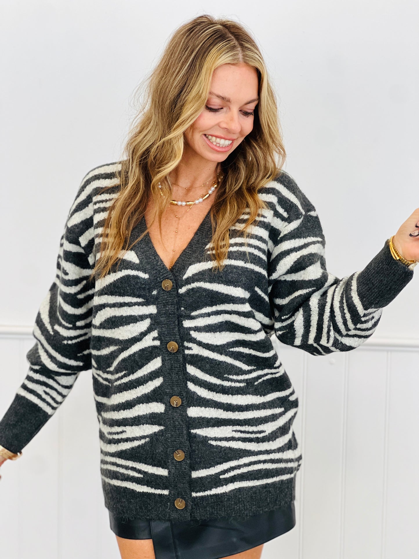 Zebra Print Button Up Cardigan (One Size) - 4 Colors