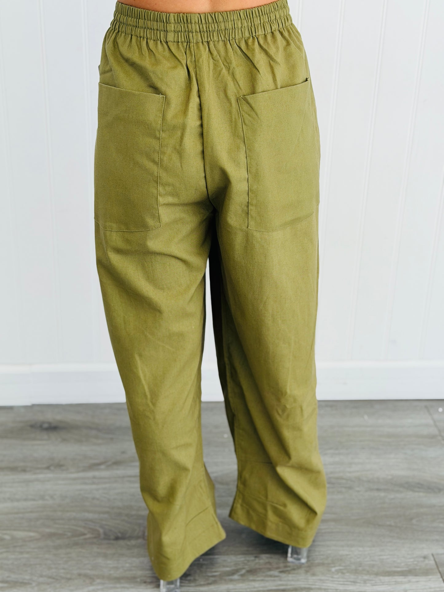 Olive Linen Blend Drawstring Pants (Reg & Plus)