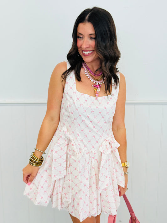 Pink/White Bow Bubble Hem Mini Dress (Reg.)