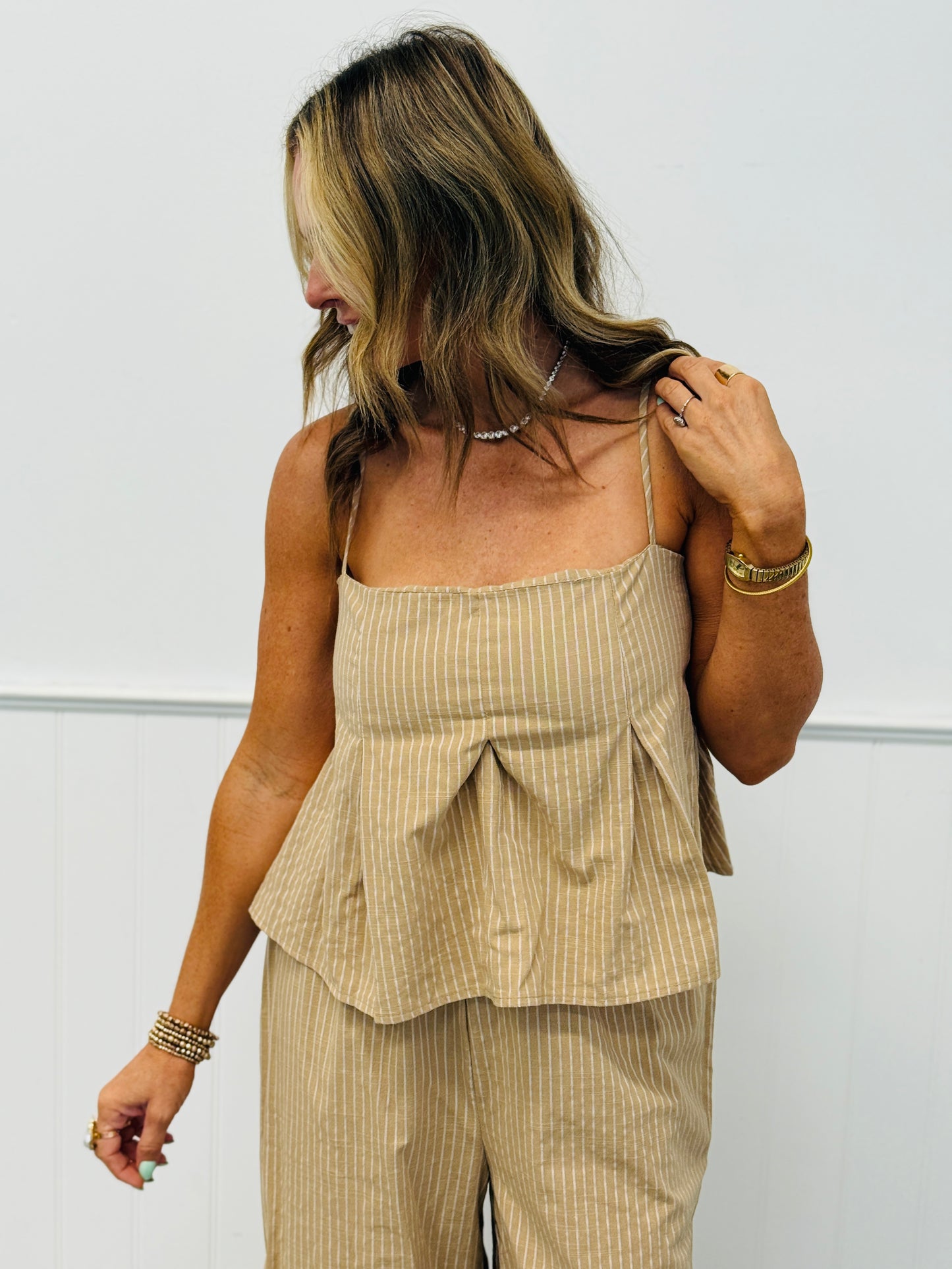 Beige Stripe Cami Top & Pants Set (Reg.)