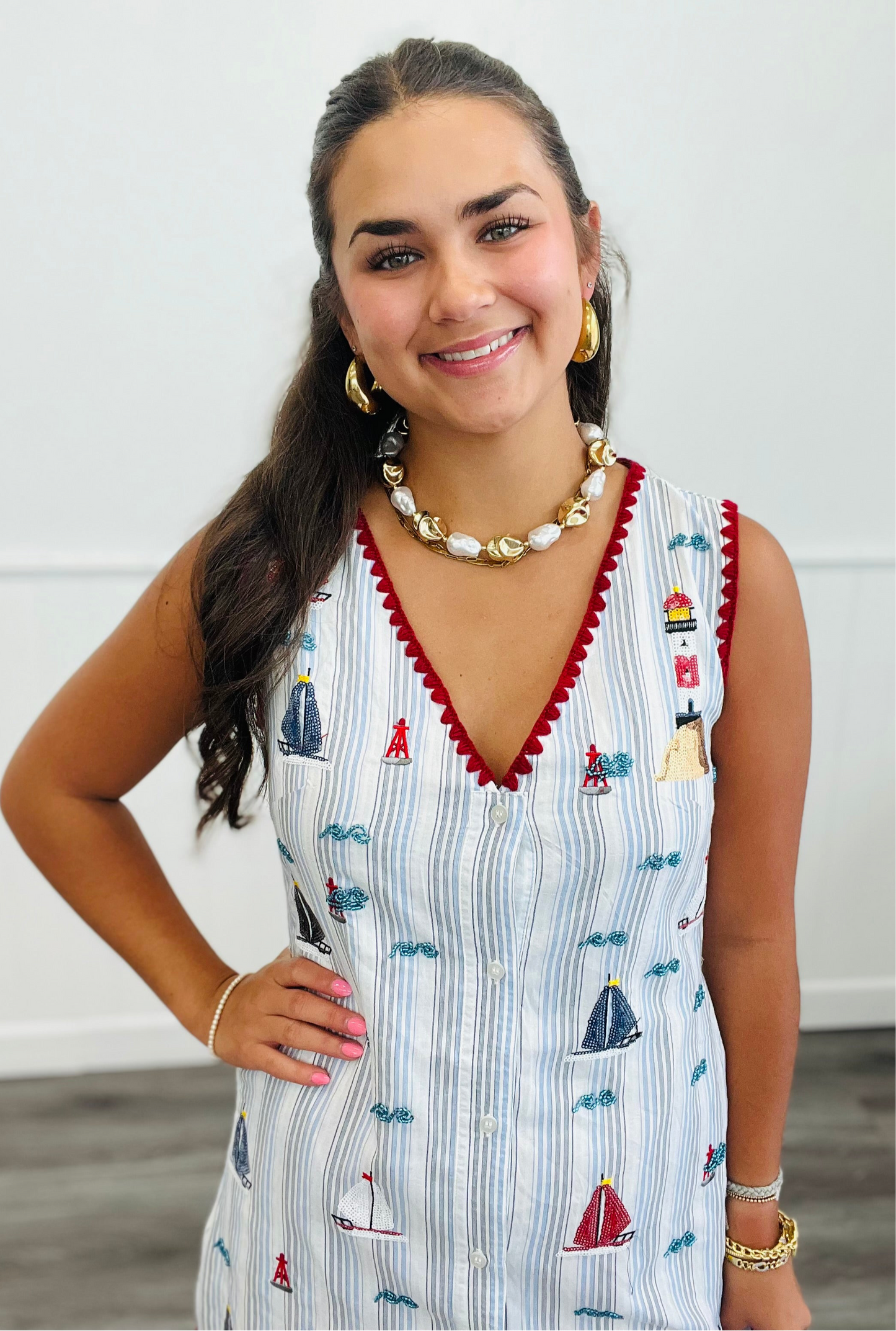 Queen Of Sparkles Striped Sequin Sailboat Tank Dress (Reg. and Plus)