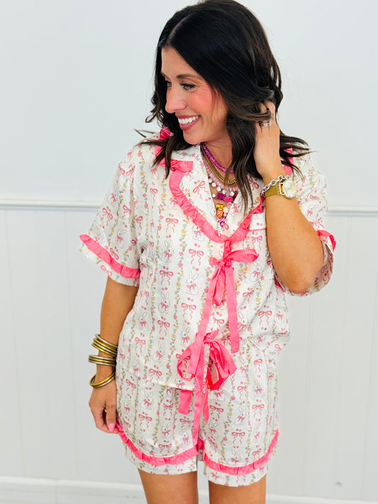 Ivory/Coral Bunnies & Bows Pajama Set (Reg.)