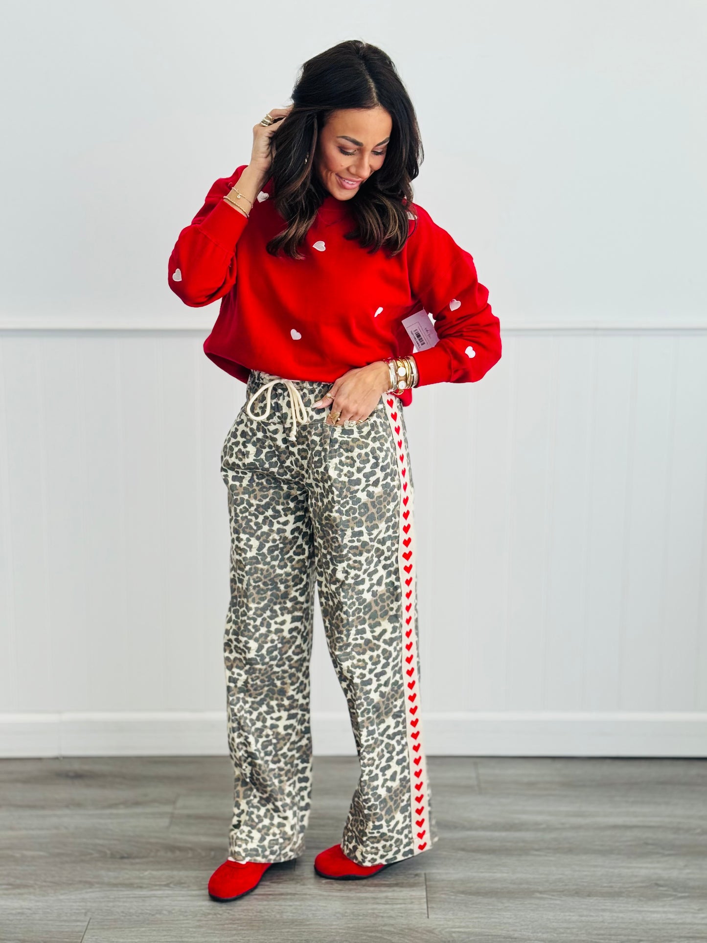 Red Heart Side Stripe Leopard Print Pants (Reg.)