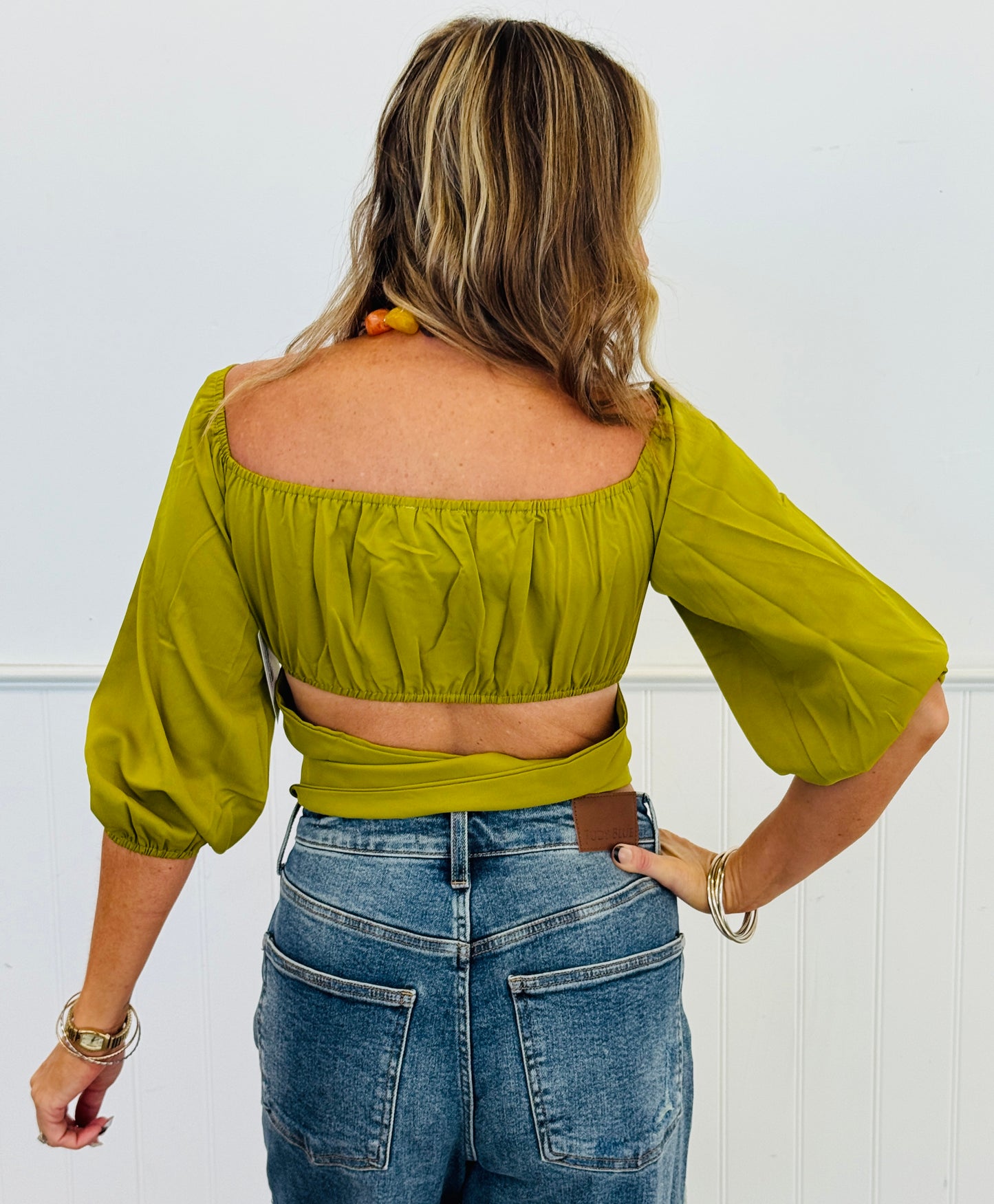 Chartreuse V Wire Off Shoulder Crop Top (Reg.)