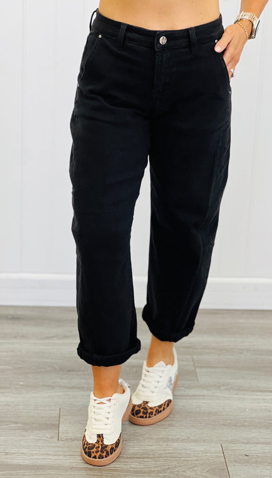 Risen Black Barrel Jeans (Reg & Plus)