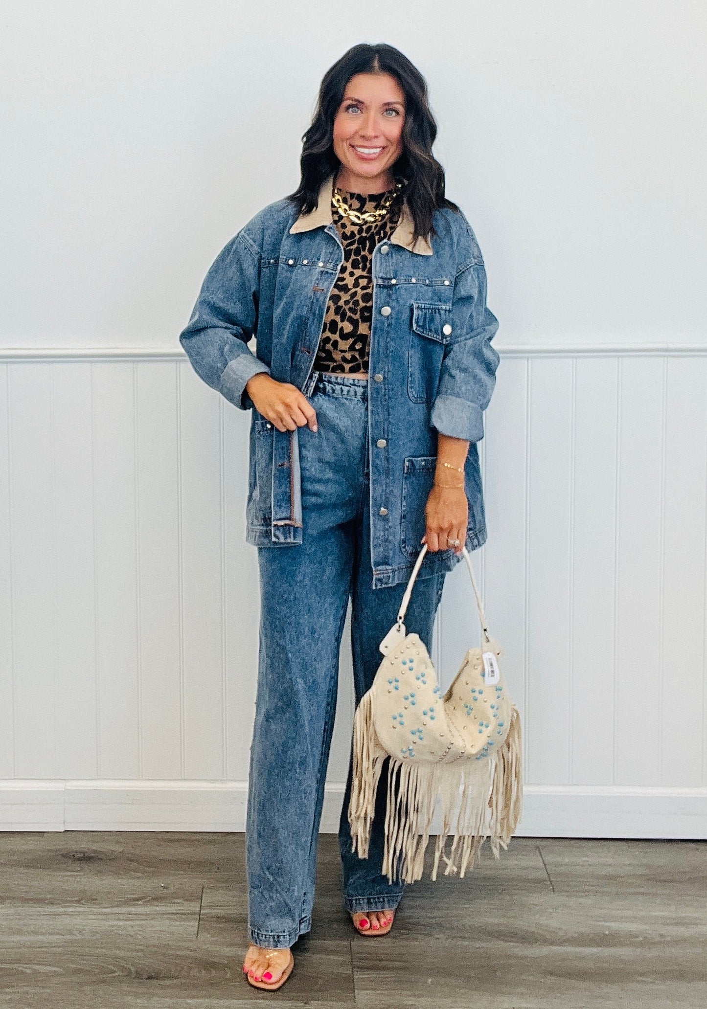 Denim Studded Straight Leg Jeans (Reg.)