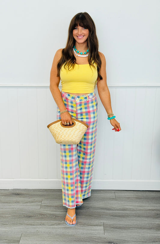 Multi Checkered Wide Leg Pants (Reg.)