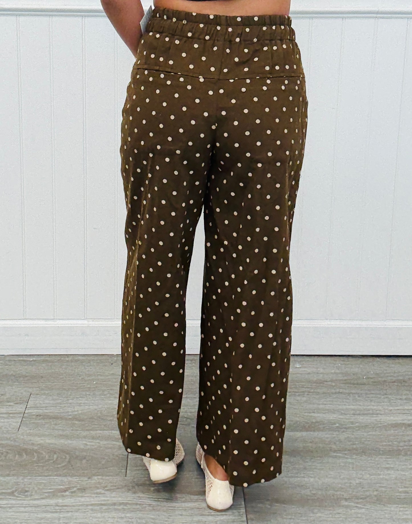 Brown Polka Dot Button Up Wide Leg Pants (Reg.)
