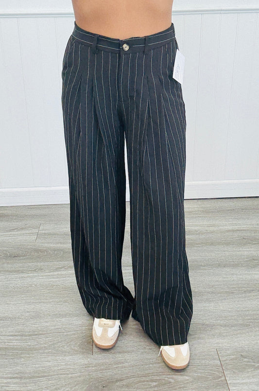 Black Stripe Wide Leg Pants (Reg.)