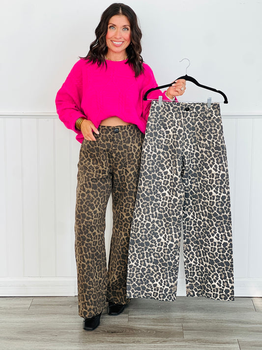 Leopard Wide Leg Pants (Reg. and Plus) - 2 Colors