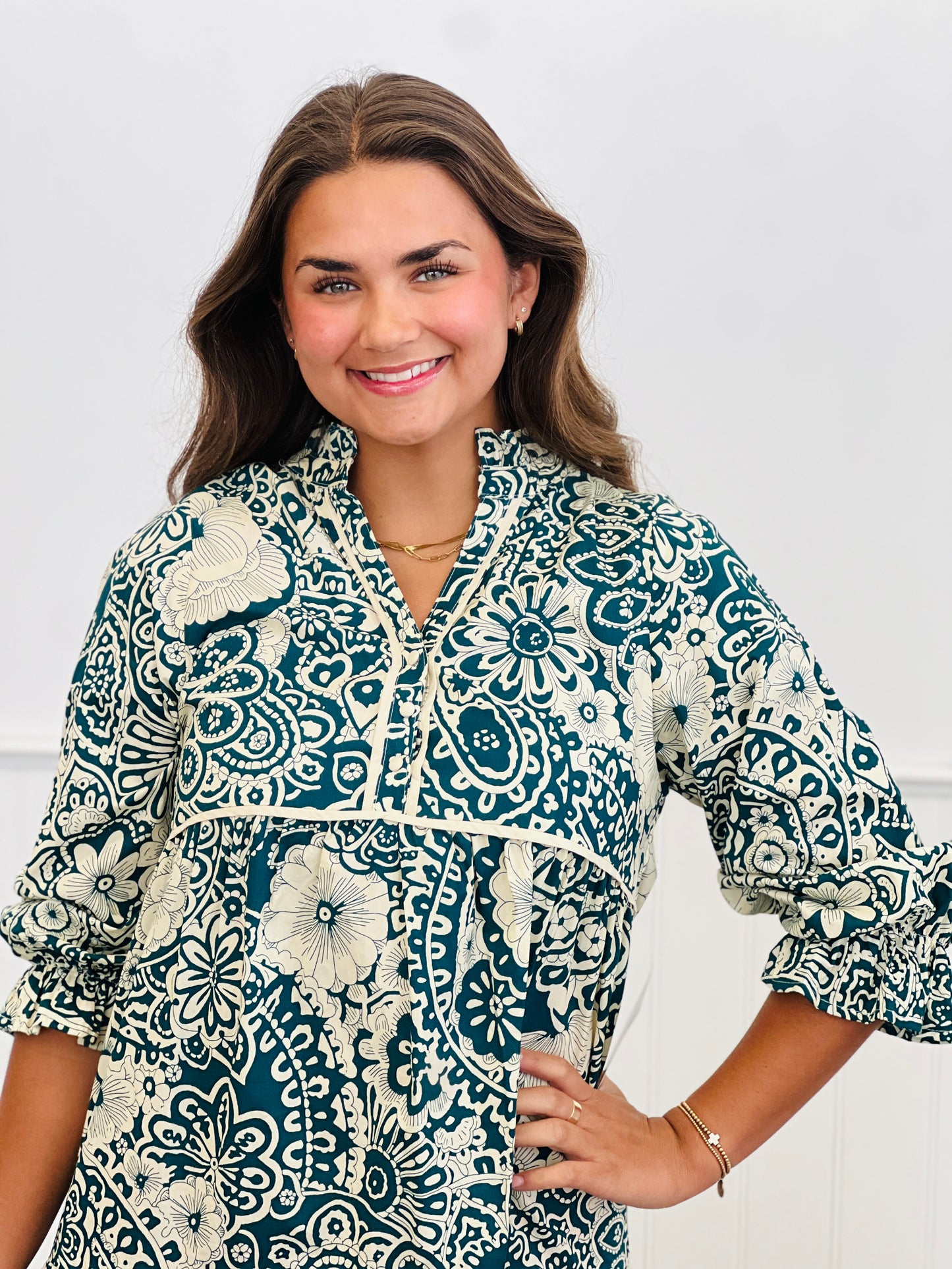 Teal Southern Floral Tiered Midi Dress (Reg. and Plus)