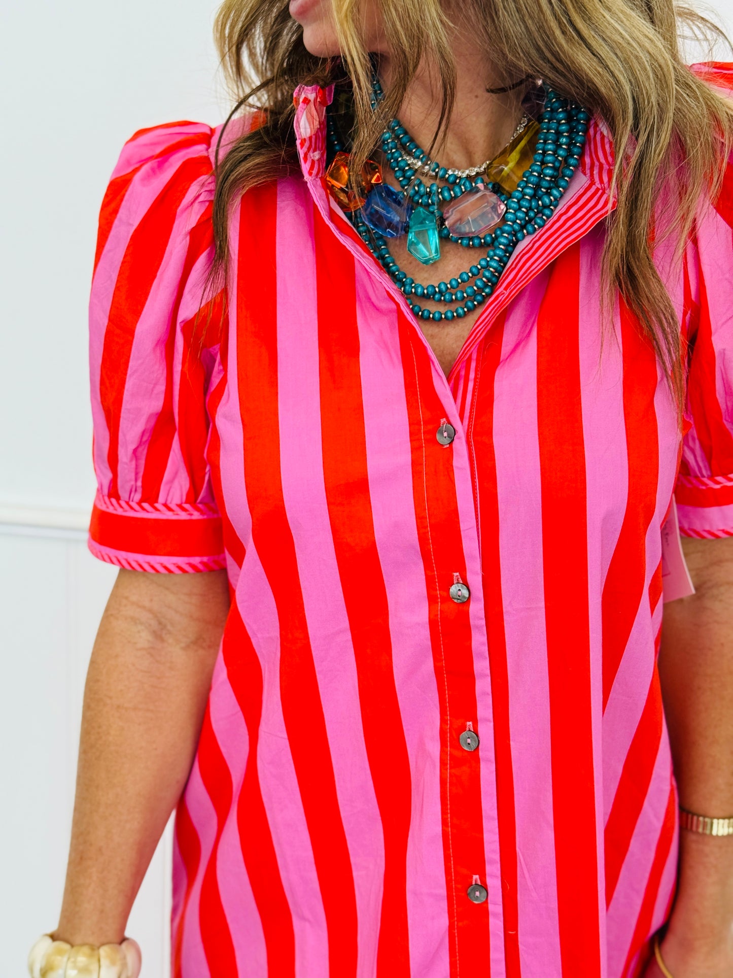 Pink Striped Midi Shirt Dress (Reg & Plus)