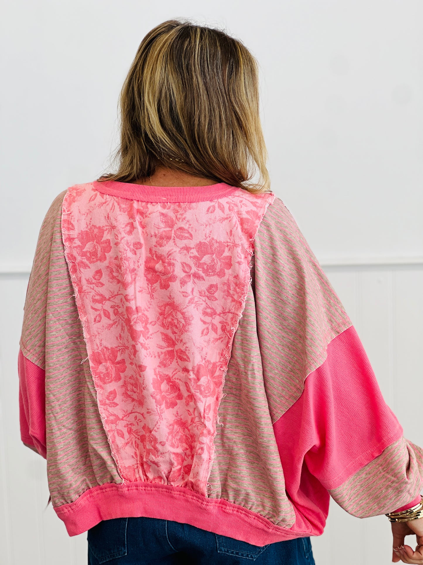 Oatmeal/Pink Roses & Stripes Sweatshirt (Reg.)