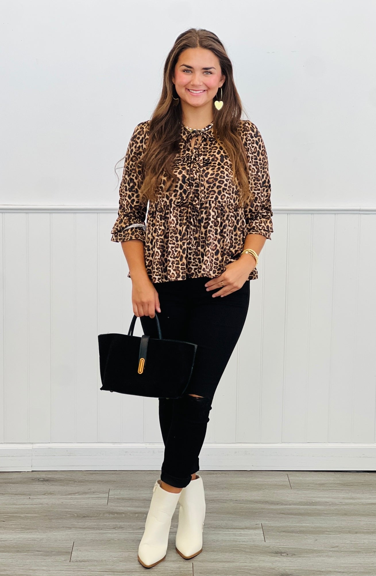 Leopard Bow Tie Blouse (Reg & Plus)