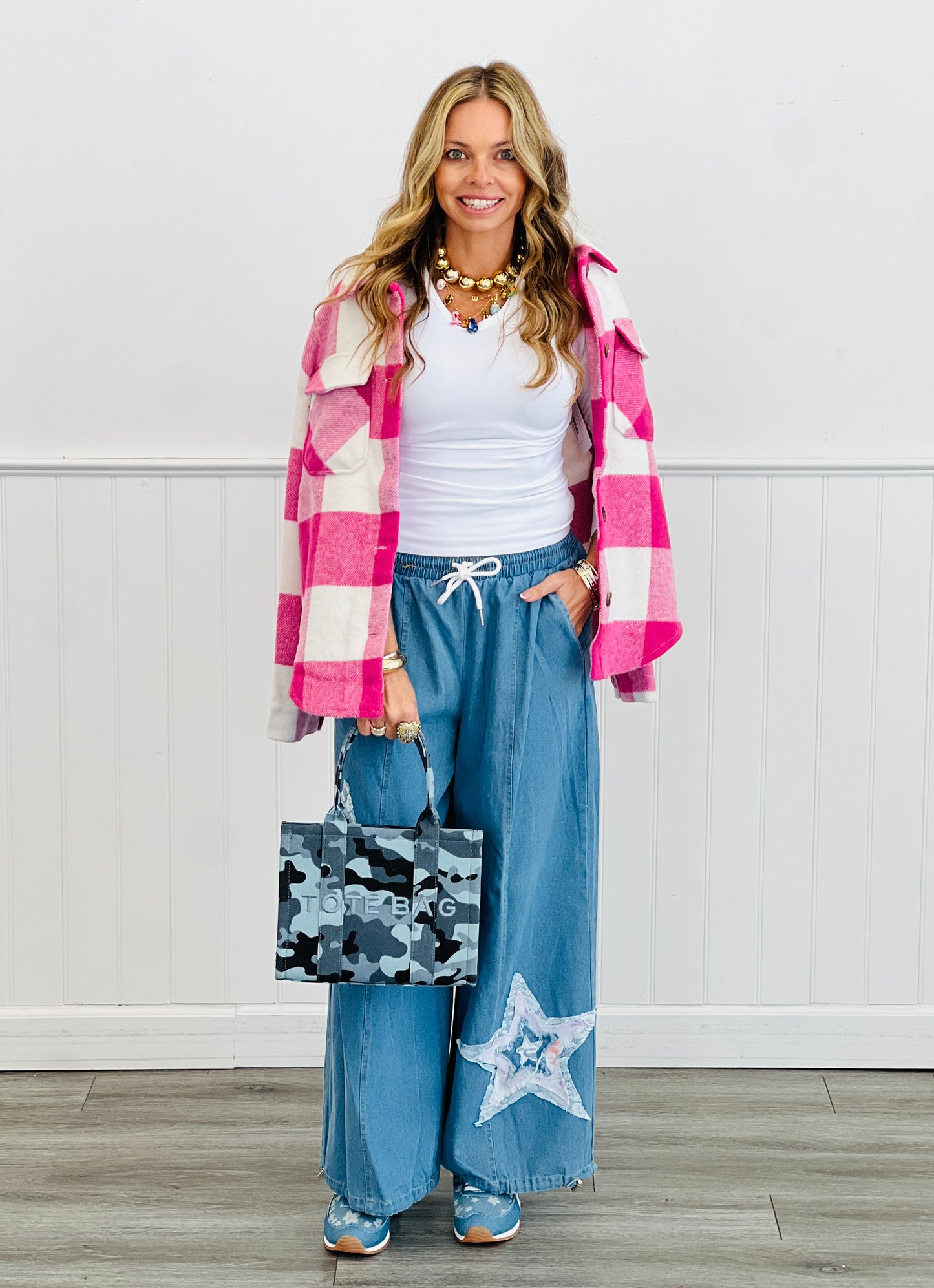 Light Denim Star Lace Patchwork Pants (Reg & Plus.)