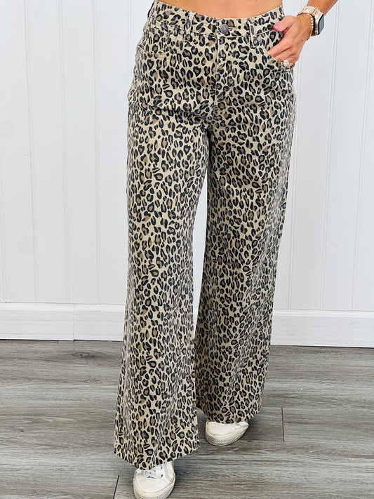 Camel Animal Print Washed Twill Pants (Reg & Plus)