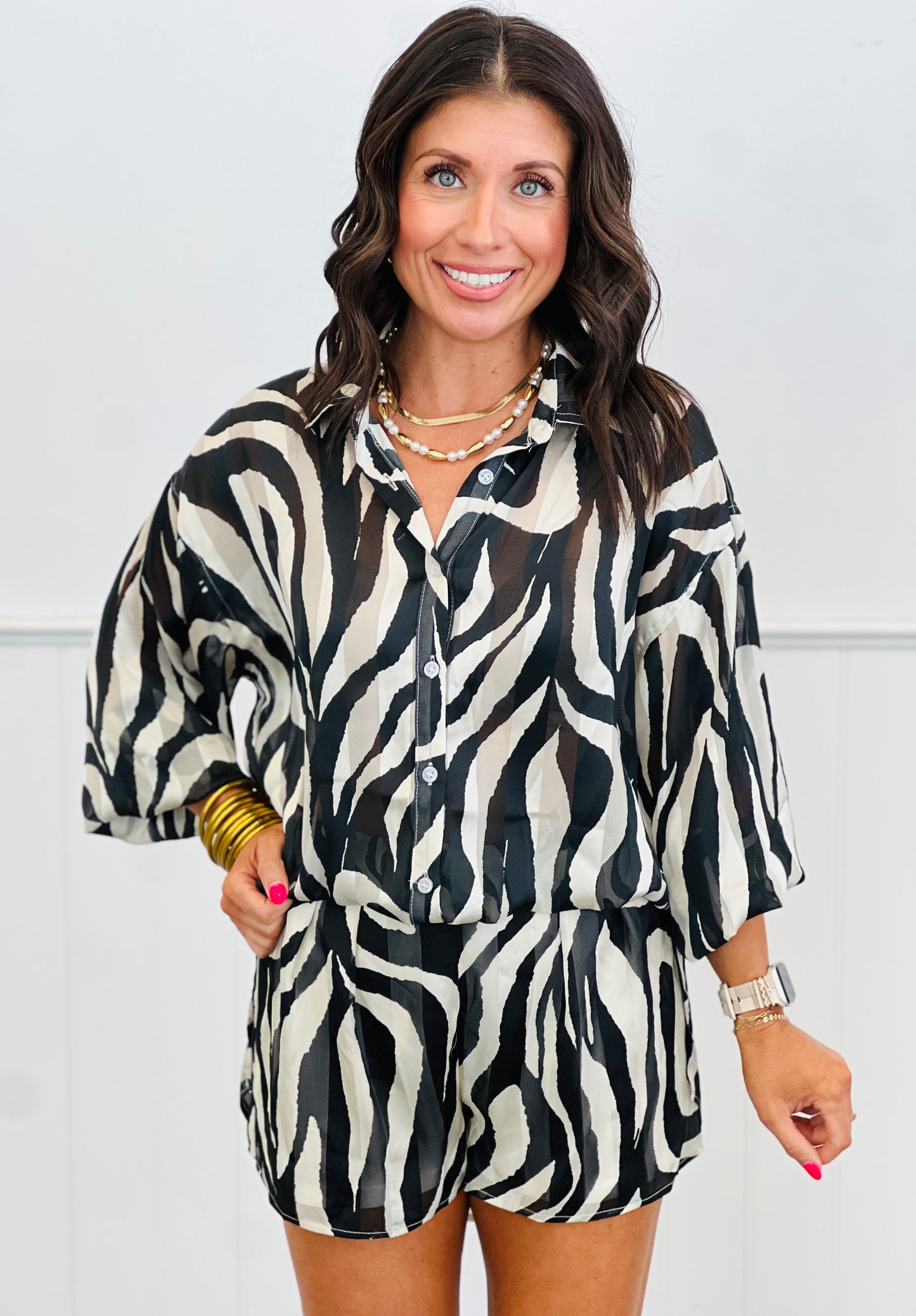 Zebra Print Shirt & Shorts Set (Reg & Plus)