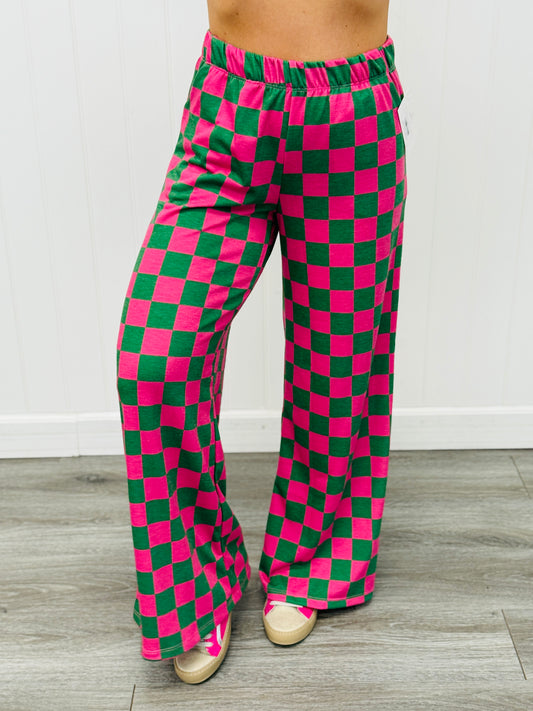 Hot Pink/Green Checkered Knit Pants (Reg. and Plus)
