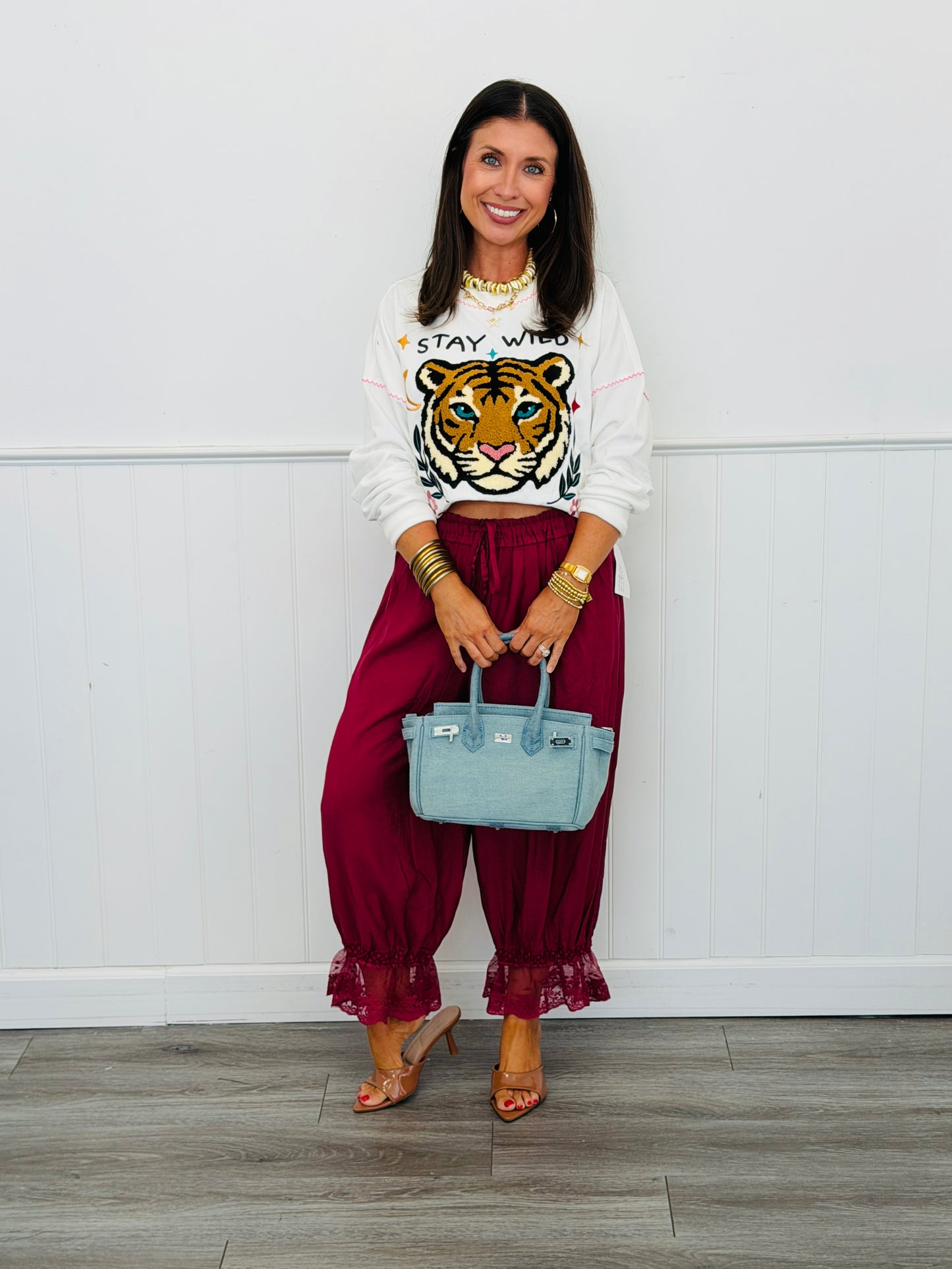 White Stay Wild Tiger Patch Sweatshirt (Reg & Plus)