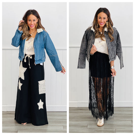 Faux Fur Lined Denim Jacket (Reg.) - 2 Colors