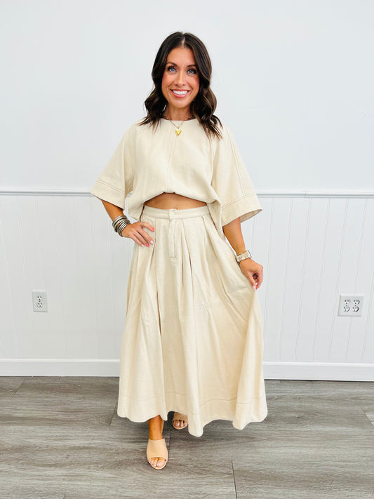 Oatmeal Oasis Pleated Maxi Skirt (Reg)