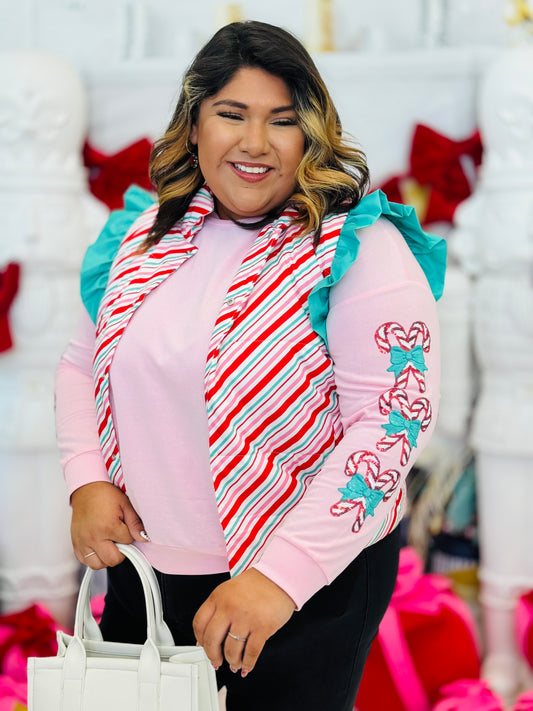 Candy Cane Sleeves Pullover (Reg. and Plus)