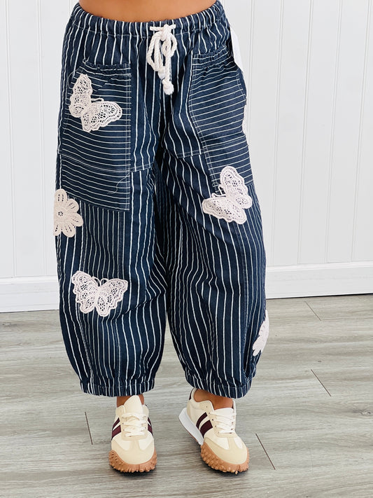 Ink Denim Stripe Butterfly Barrel Pants (Reg & Plus)