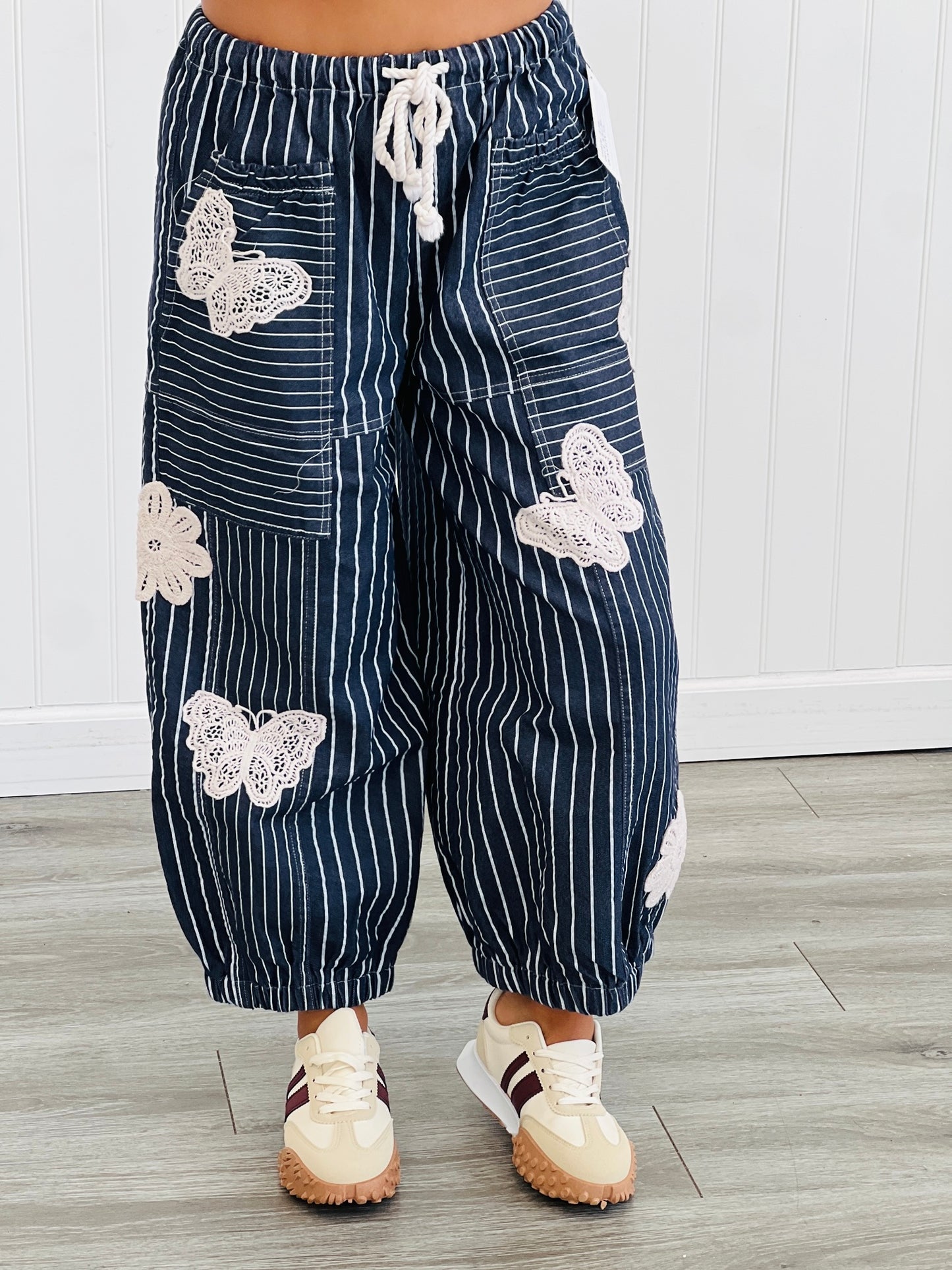 Ink Denim Stripe Butterfly Barrel Pants (Reg & Plus)