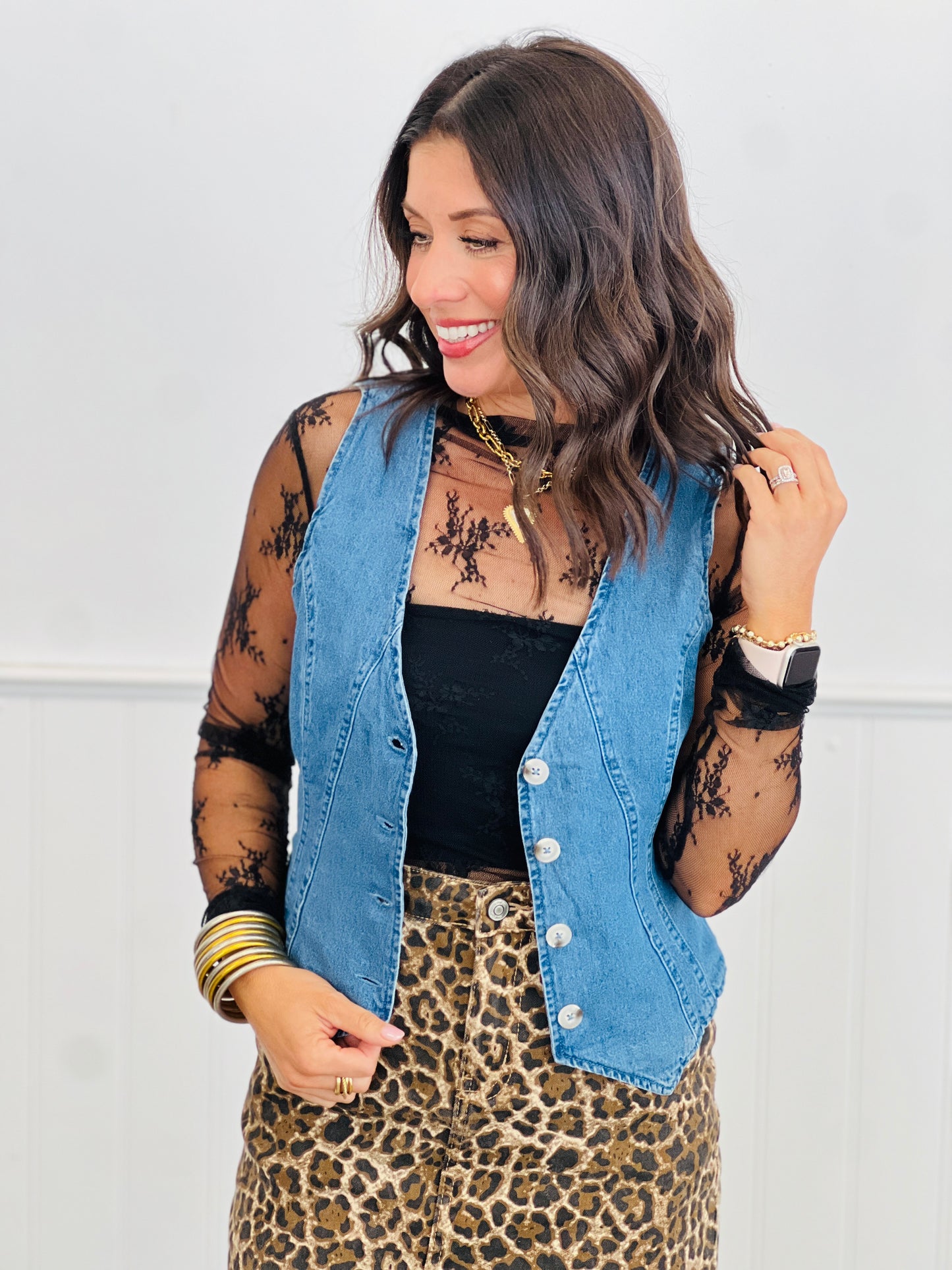 Denim Button Up Vest Top (Reg & Plus)-2 Colors