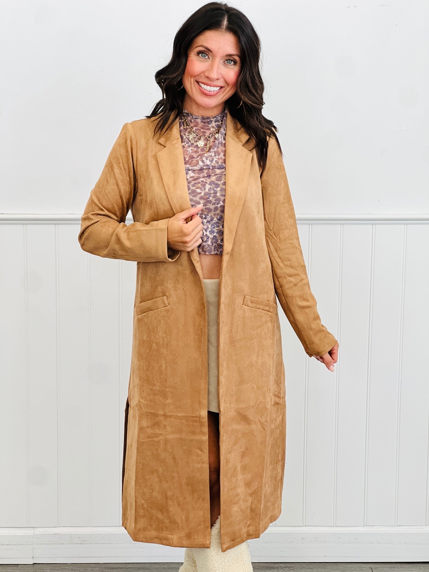 Longline Faux Suede Duster Jacket (Reg.)-3 Colors