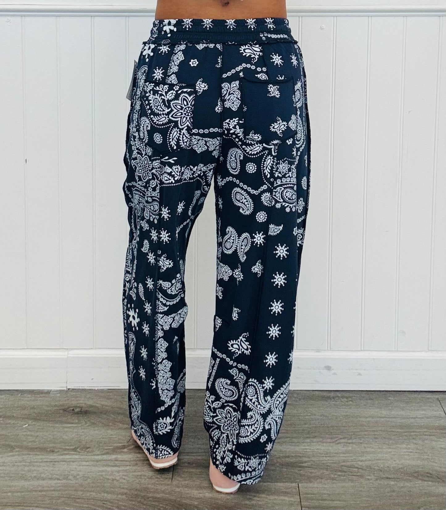 Navy Bandana Print Utility Barrel Pants (Reg.)