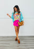 Turquoise Polka Dot Leopard Crowned & Colorful Pullover Top (One Size)