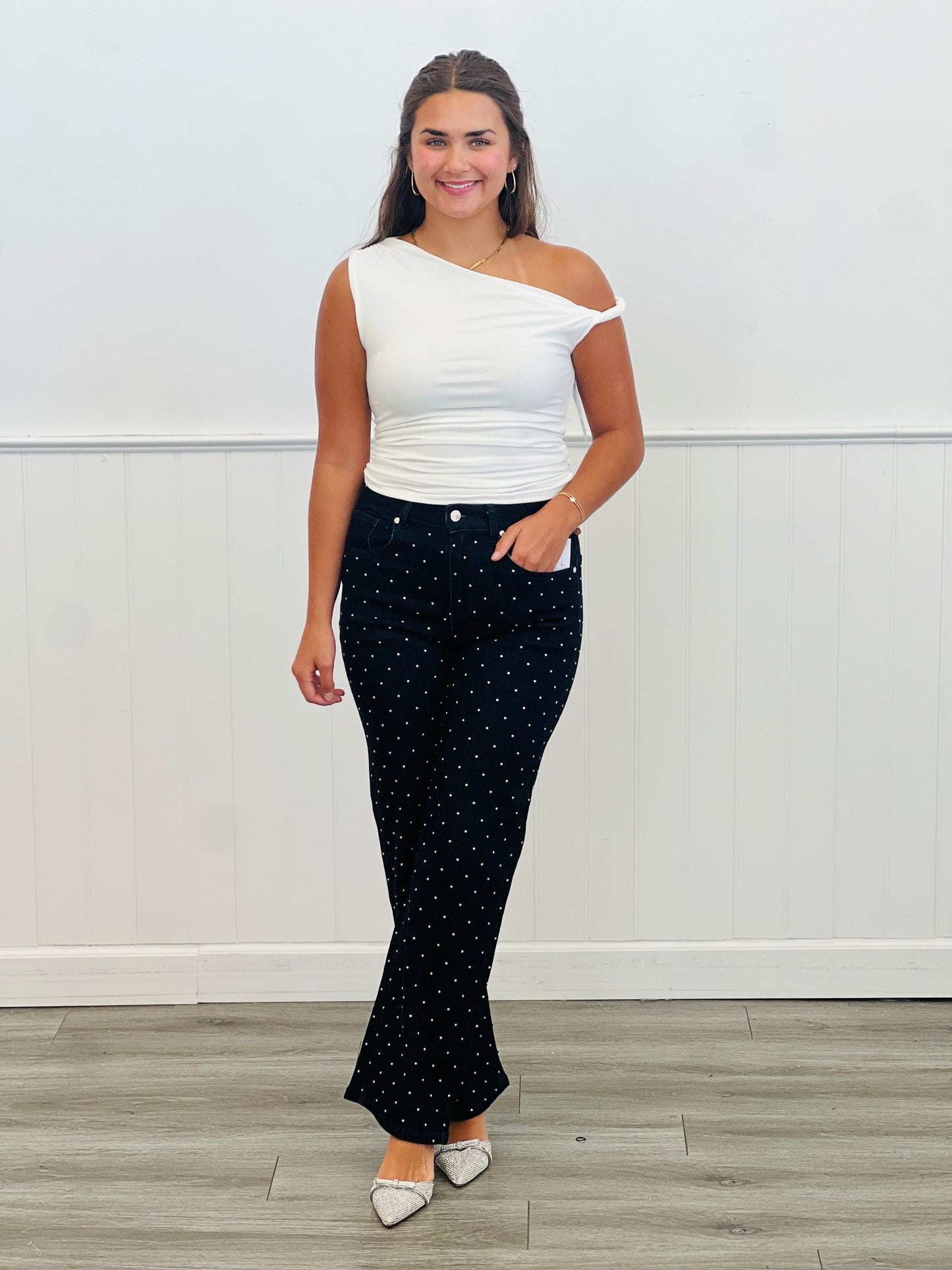 Dark Blue Denim Beaded Pants (Reg.)