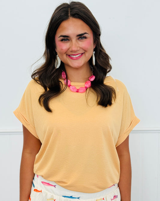 Straw Cuffed Dolman Sleeve Top (Reg.)