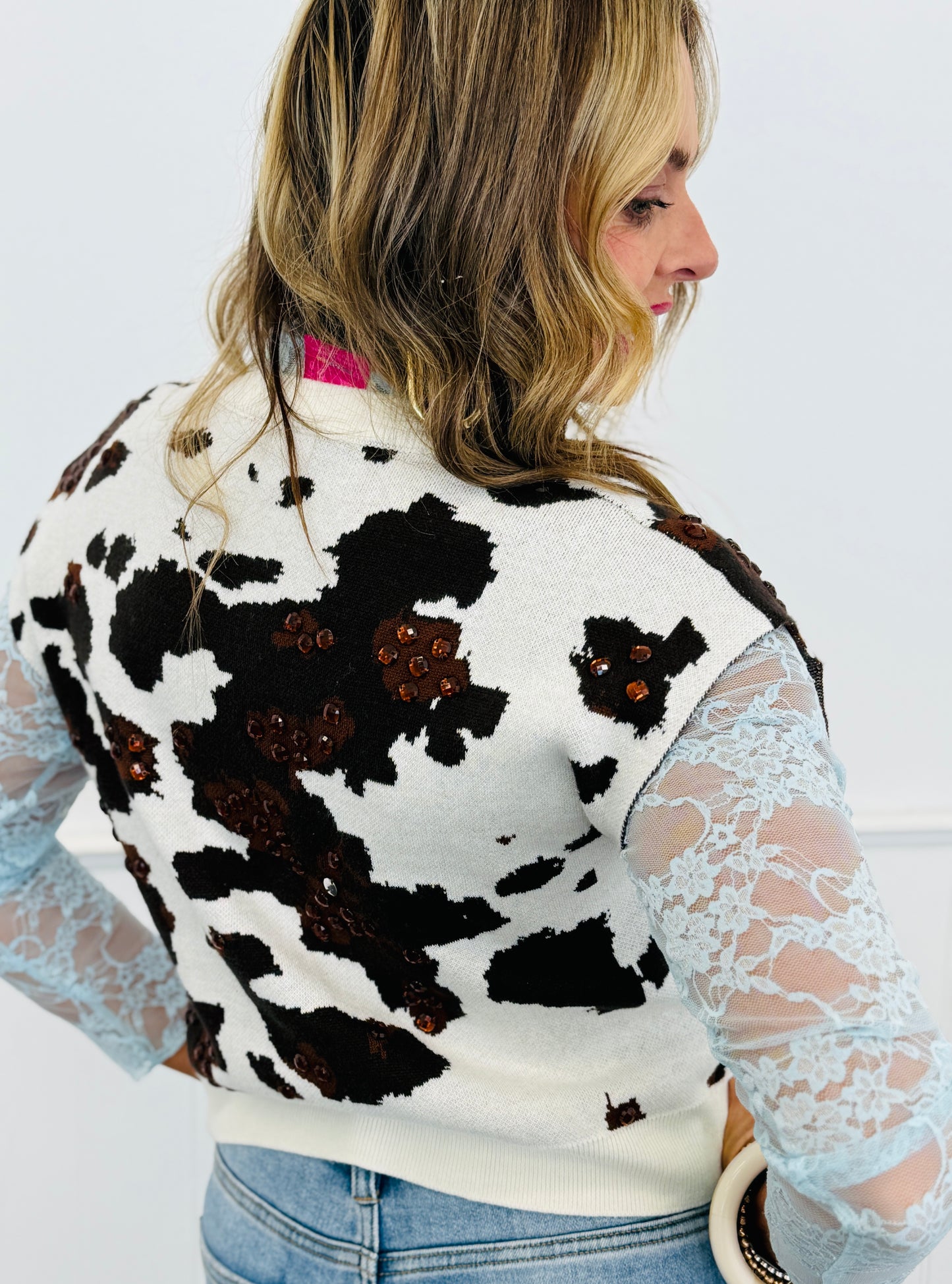 Queen Of Sparkles White & Brown Cow Print Vest (Reg. & Plus)