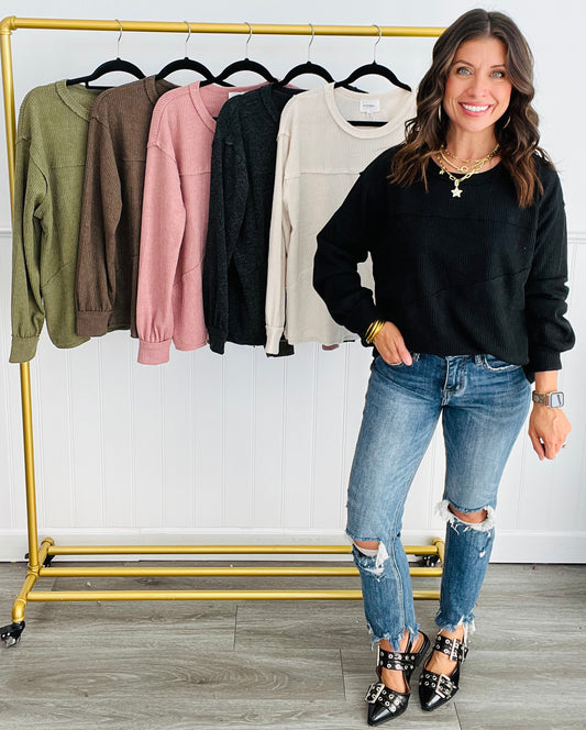 Andree Ribbed Long Sleeve Tunic Top (Reg. and Plus) - 6 Colors